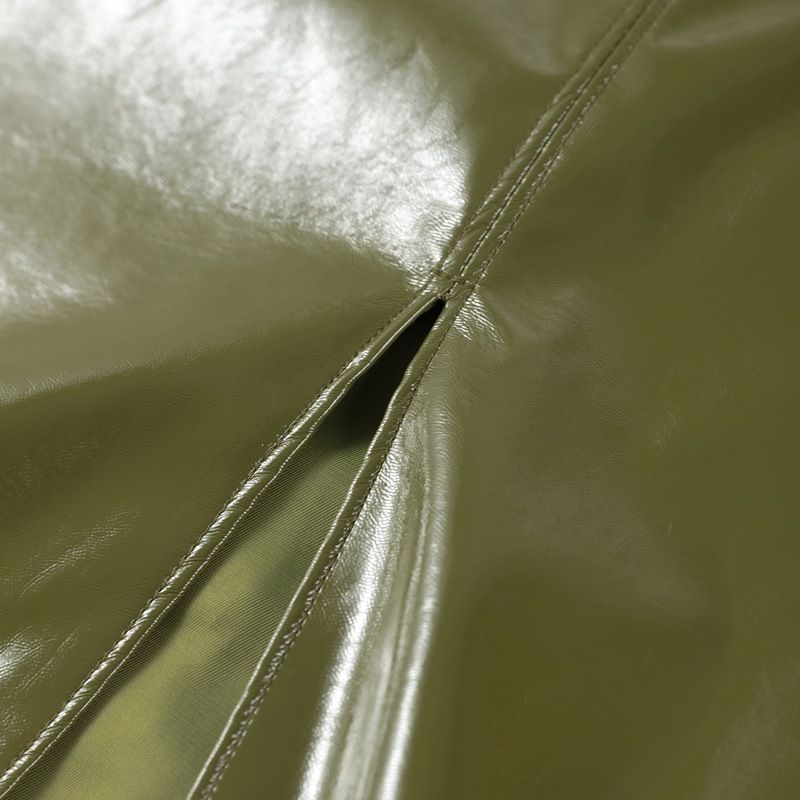 Hochglänzendes PU-Lederjacken- und Rockset, Stehkragen-Biker-Outfit mit Reißverschluss, Streetwear-Zweiteiler (Rot/Grün/Braun, S/M/L)_voghion.com