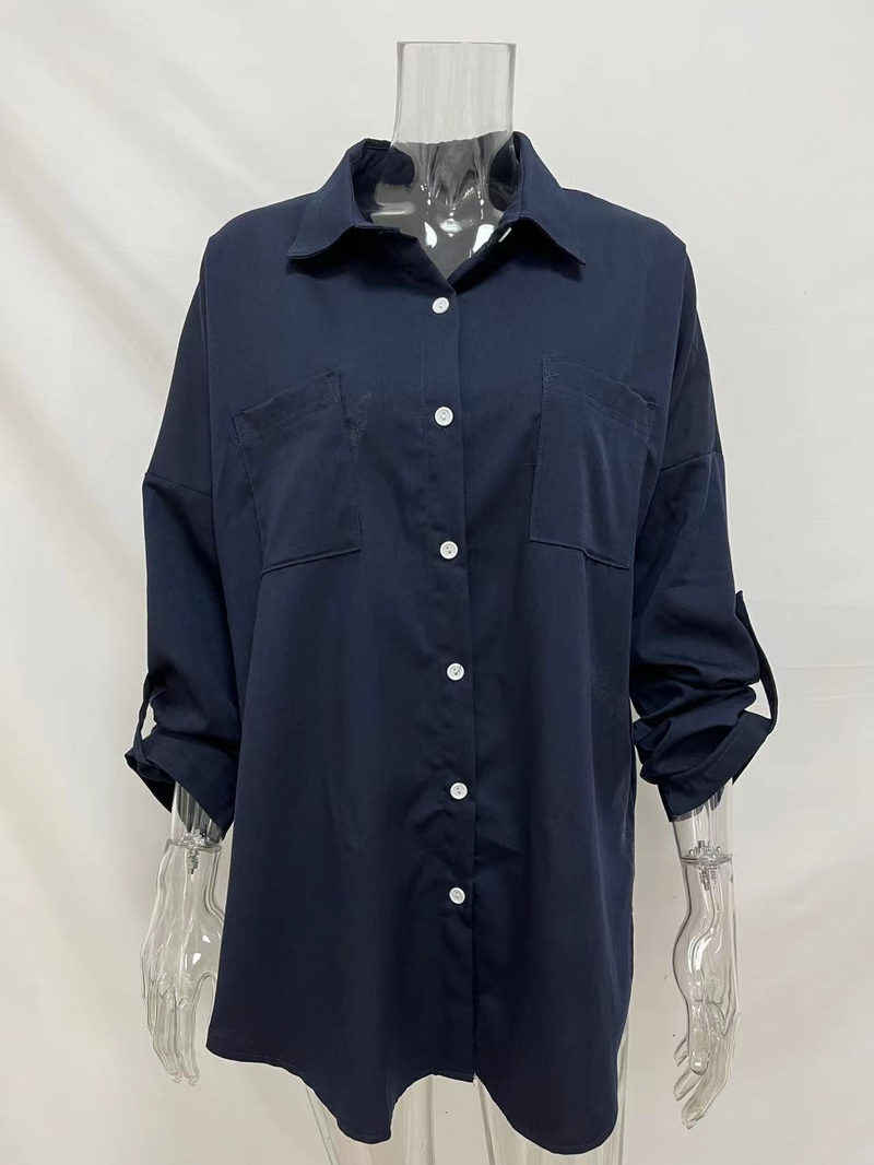 Camicia in denim da donna, camicia da cappotto casual all-match a maniche lunghe con doppia tasca ampia_voghion.com
