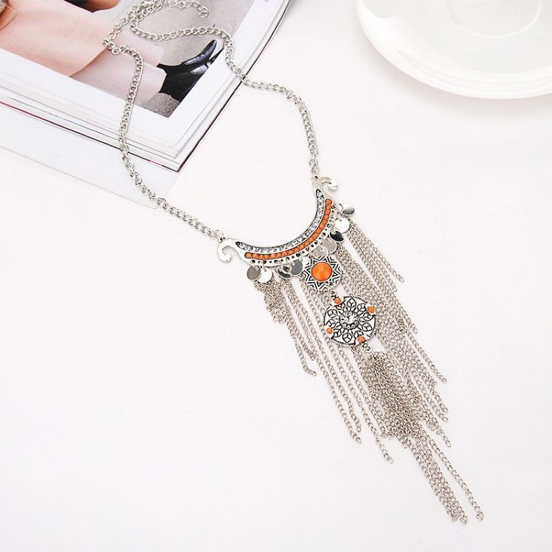 Collier à pampilles multicouches vert pour femme avec chaîne de pull tendance et accessoires_voghion.com