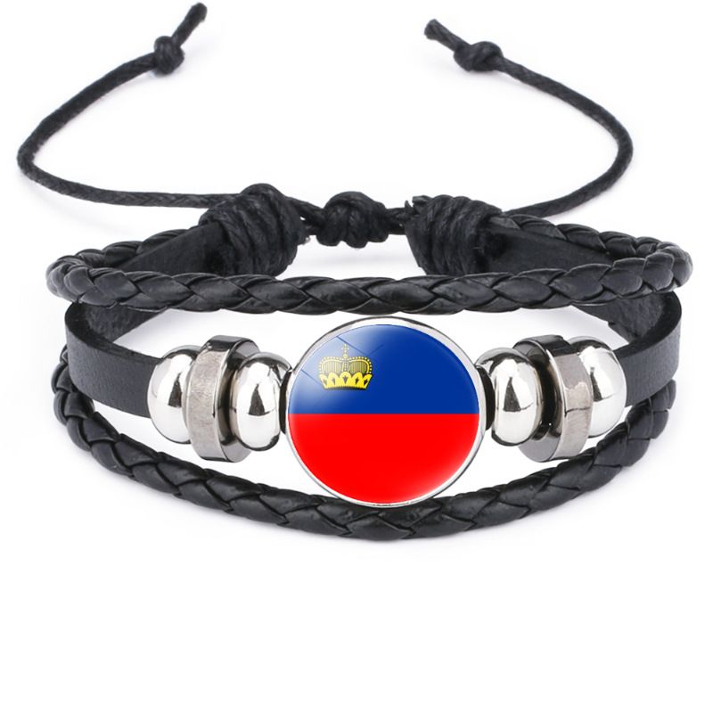 New Men's Women's Bracelet European Flag Pattern Black Cowhide Bracelet, Adjustable Retractable Bracelet_voghion.com