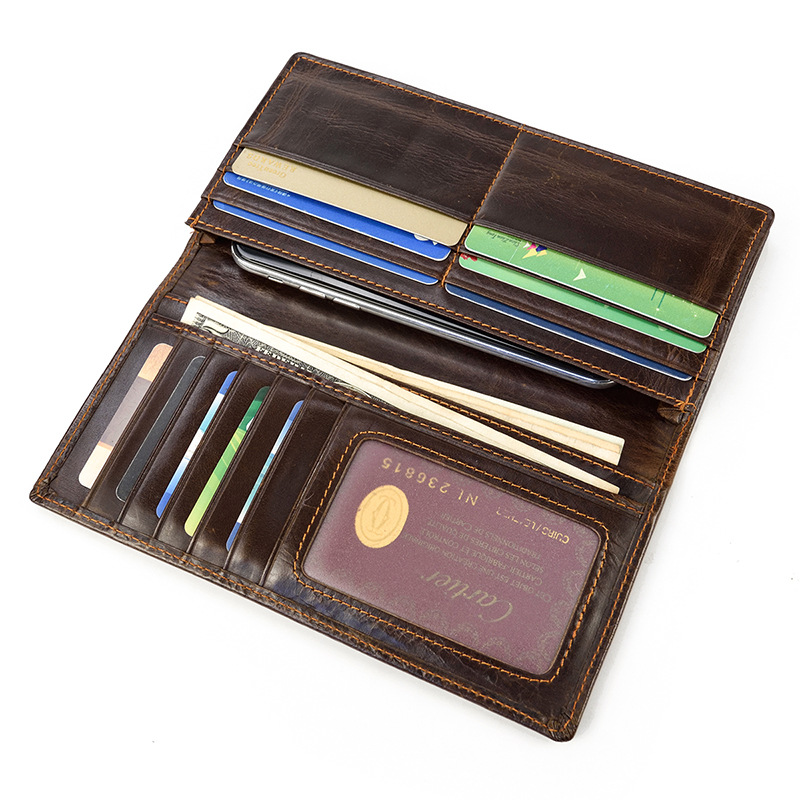Miesten vintage-lohikäärme aitoa nahkalompakko Ruskea lehmännahkainen pitkä bifold Ketjulompakko puhelintaskulla muotipitkä_voghion.com