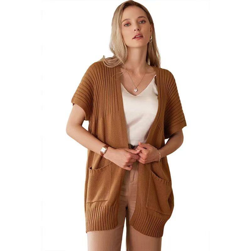 Cardigan oversize in maglia da donna - Maglione morbido e spesso con trecce, tasche, scollo a V, davanti aperto, maniche lunghe, cappotto casual dalla vestibilità ampia_voghion.com