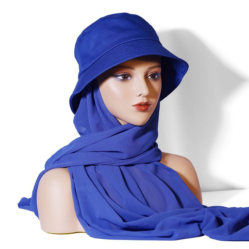 Elegant Monochrome Chiffon Scarf & Hat Set – Summer Sunshade Headwear (Solid Color Fisherman Hat & Hijab Combination, Lightweight & Stylish_voghion.com