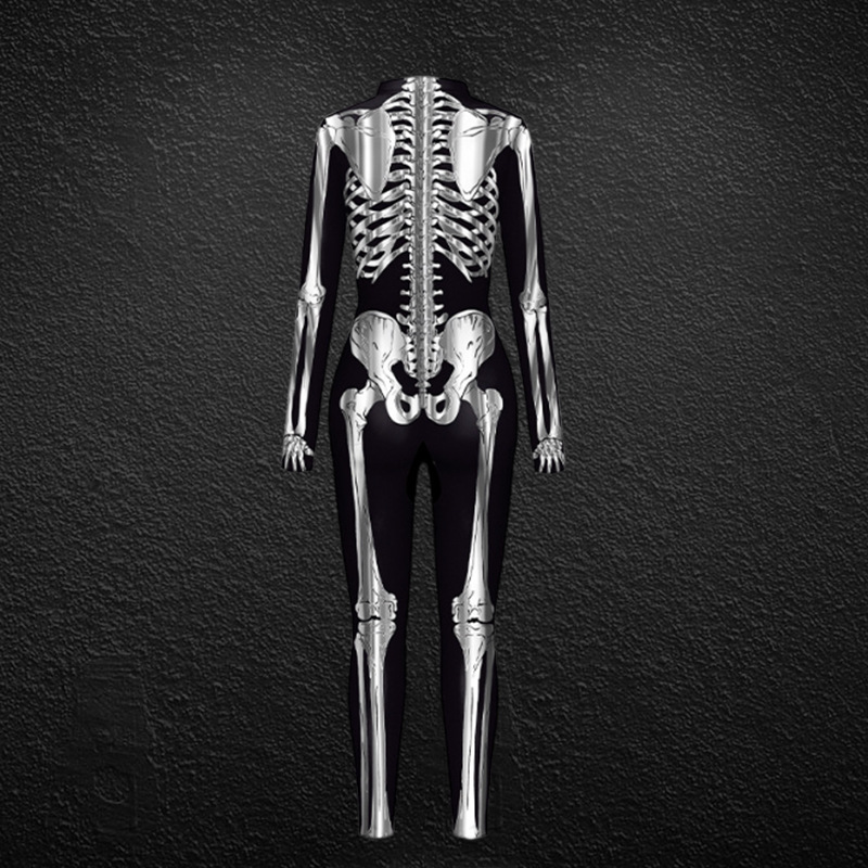 Ženska oblačila za noč čarovnic, ženski oprijeti kombinezon s potiskom človeškega okostja_voghion.com