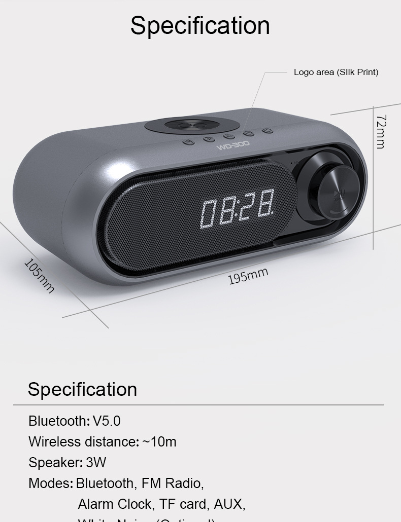 Încărcare fără fir Difuzor FM Bluetooth și ceas ceas cu alarmă Încărcător fără fir 3-în-1 pentru pat_voghion.com