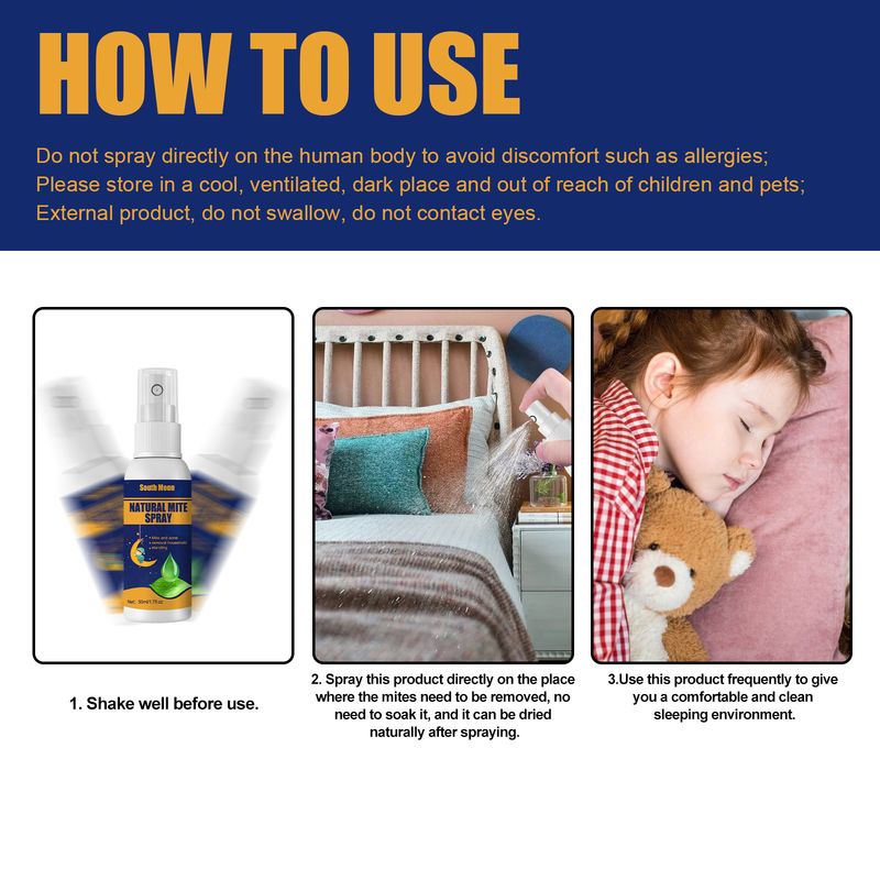 South Moon Natürliches Milbenspray, Spray zur Entfernung von Milben und Läuseeiern aus Schlafzimmer, Sofa, Bettwäsche und Textilien_voghion.com