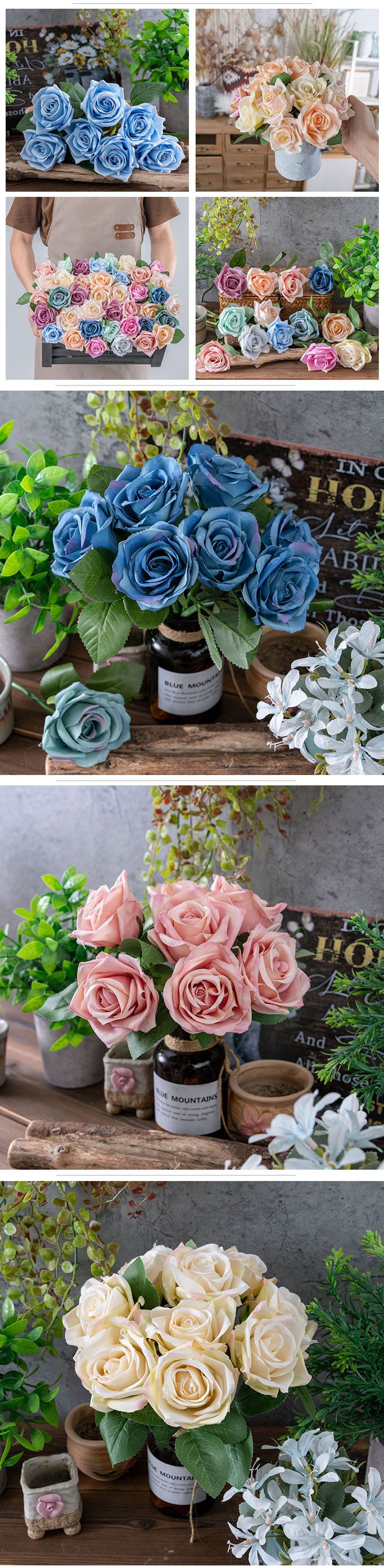 Fabricante de rosas Flor artificial Decoração para casa Buquê de casamento Rosa Parede Flor artificial PJ1052_voghion.com