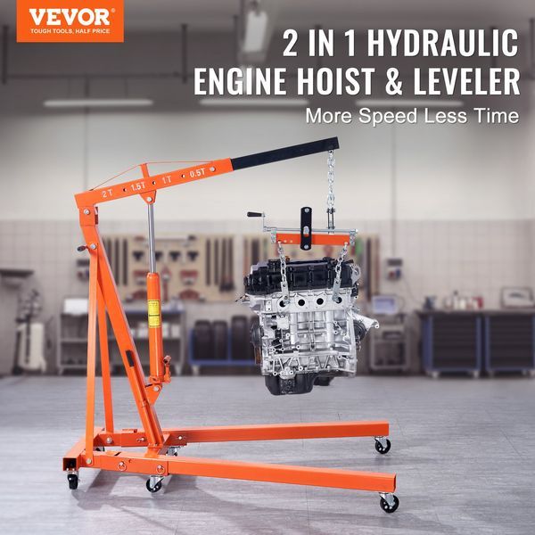 VEVOR Hydraulic Engine Hoist With Lever, 2 Ton/4400 LBS Heavy-duty Cherry Picker Shop Crane, Foldable Engine Crane And Engine Hoist Leveler For Auto_voghion.com