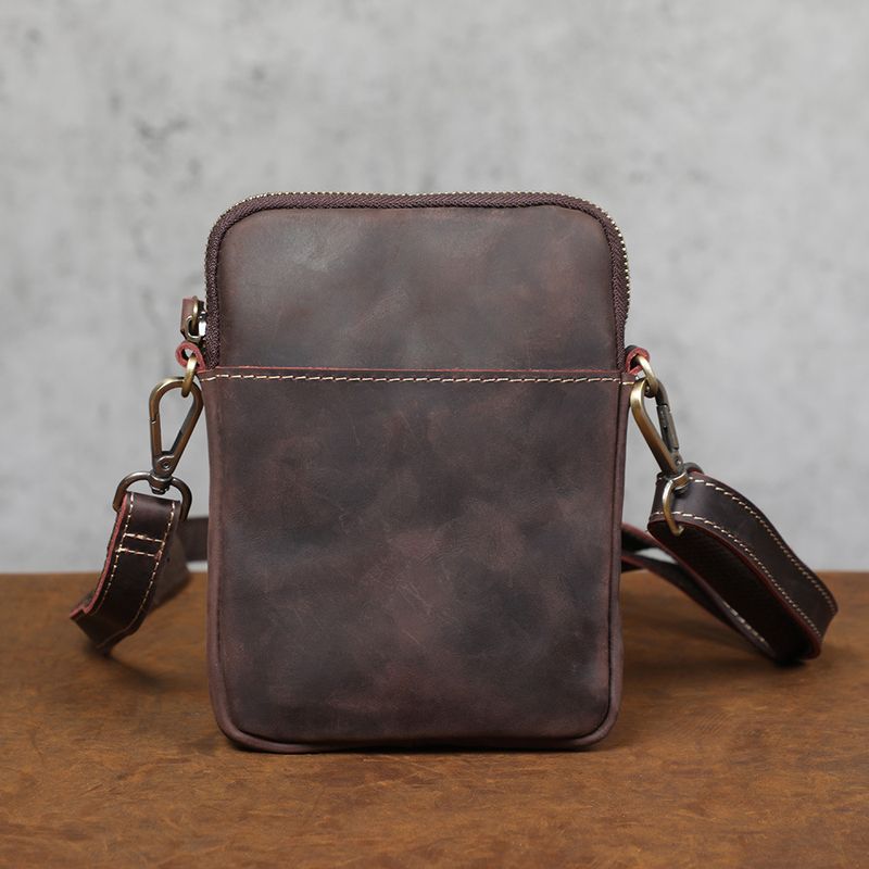 Siwoke Borsa a tracolla singola verticale piccola casual alla moda in vera pelle da uomo, fatta a mano_voghion.com