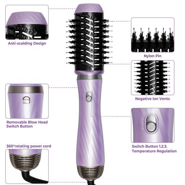 Haartrocknerbürste, abnehmbare 5-in-1-Föhnbürste, Heißluftbürste mit negativer Ionenwirkung, Haarstyling-Werkzeugset, runde Heißluftglättbürste für mehr Volumen_voghion.com