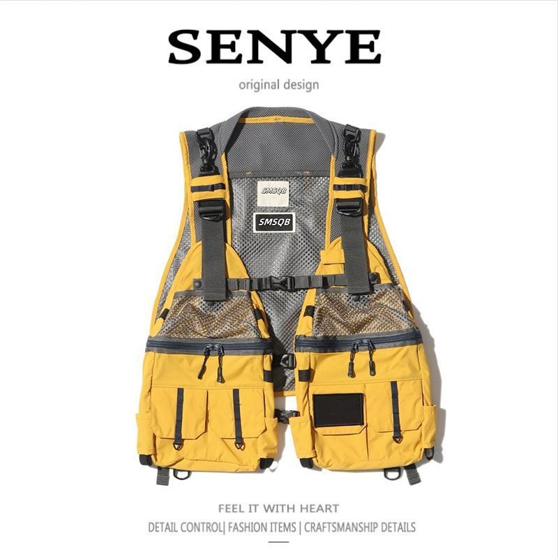 Męska odzież outdoorowa Funkcjonalny styl Wielokieszeniowa odzież robocza Kamizelka taktyczna dla mężczyzn i kobiet Luźna, uniwersalna kurtka kamizelkowa z popularnej marki modowej_voghion.com