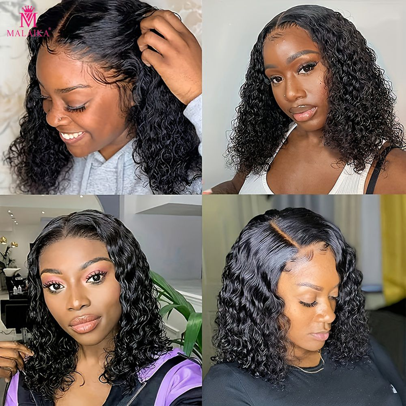 Peluca Bob peluca de cabello humano 13x4 peluca con malla frontal peluca rizada corta Bob para mujer peluca con malla frontal de onda profunda de densidad 180%_voghion.com