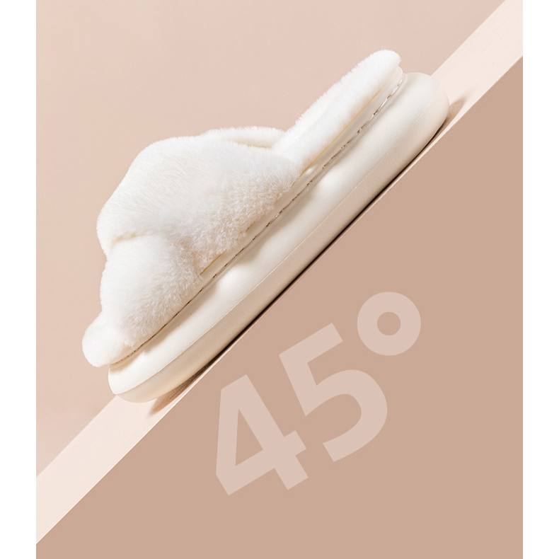 Women’s Shoes Winter Fleece Cross With Drag Cotton Indoor Warm Plus Fluffy Slippers_voghion.com