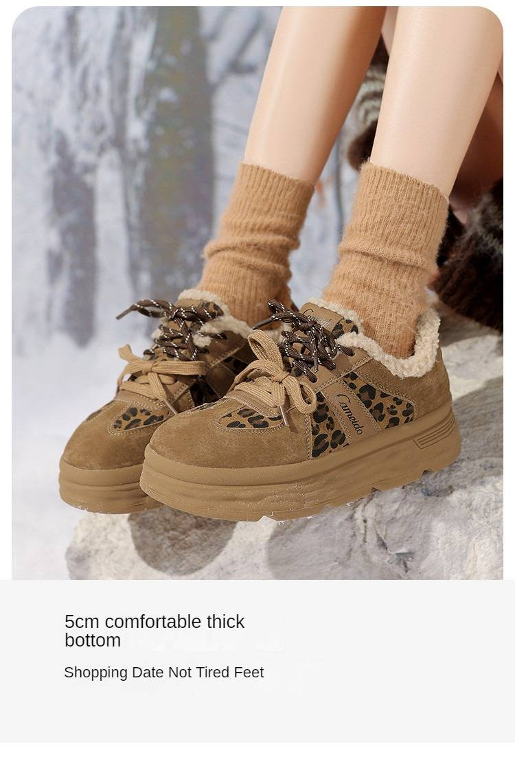 CameidoWomen's thick-soled sneakers with fleece lining, suede patchwork, double laces, casual shoes for autumn and winter in 2024._voghion.com