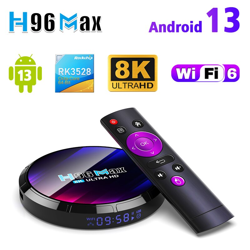 Android TV Box H96MAX RK3528 4GB RAM 64GB ROM Android Box atbalsts 2.4G/5.8G WiFi6 BT5.0 4K video televizora pierīce_voghion.com