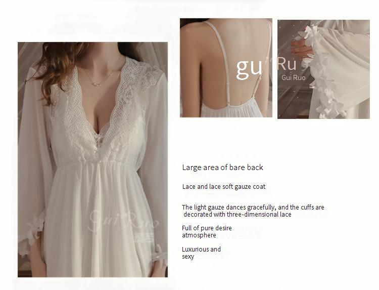 Women's Lingerie Pure Desire Sexy Mesh See Through Deep V Plus Chest Pad Suspenders Nightdress Outer Robe Home Clothes_voghion.com