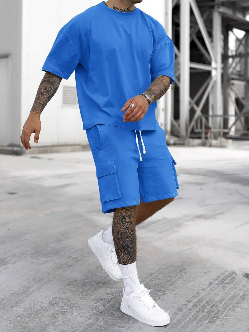 Completo estivo da uomo a maniche corte e pantaloncini da 5 pollici - Miscela di cotone modal leggero per la palestra_voghion.com