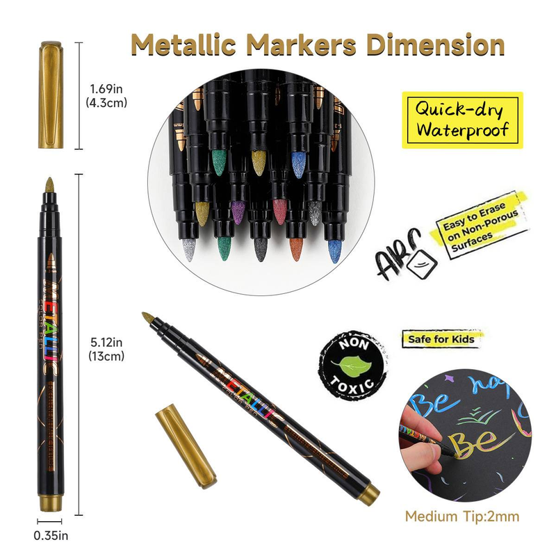 Metallic Color Waterproof Markers Set - 8 Vibrant Colors, Quick-Dry, Non-Fade, Ideal For Kids Drawing, Adult Coloring & DIY Crafts"_voghion.com