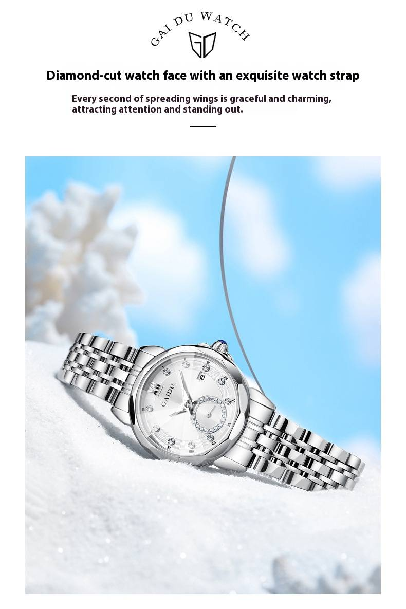 Elegante orologio da donna con dettagli in diamanti, datario, lancette luminose, resistenza all'acqua fino a 30 m, cinturino in acciaio inossidabile, orologio impermeabile_voghion.com