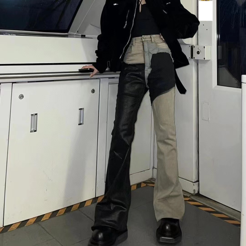 Herrenbekleidung Splicing Flared Jeans Hose Vintage Waxed Patchwork Flare Jeans - High Street Unisex Distressed Denim Hose für Freizeitkleidung_voghion.com