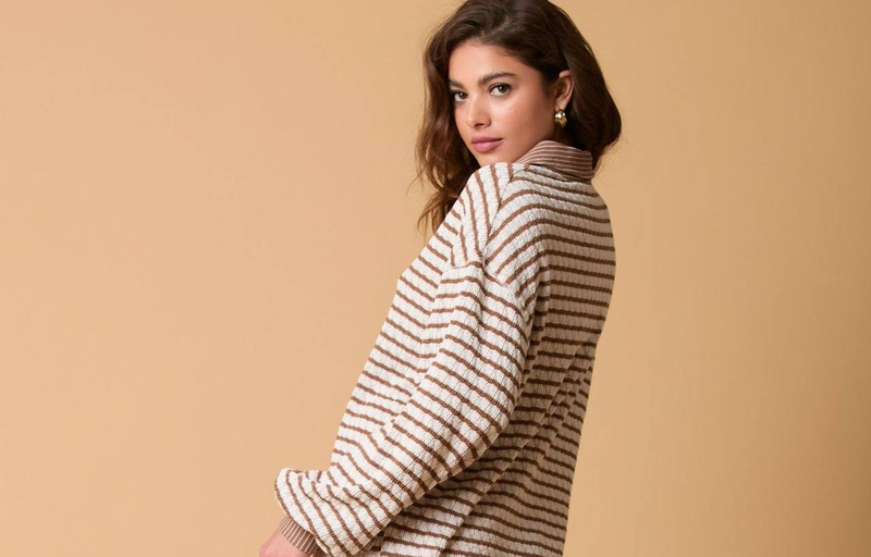 Completo pantalone a righe a maniche lunghe da donna – Completo casual in due pezzi (S-XXL, righe nere/cachi)_voghion.com