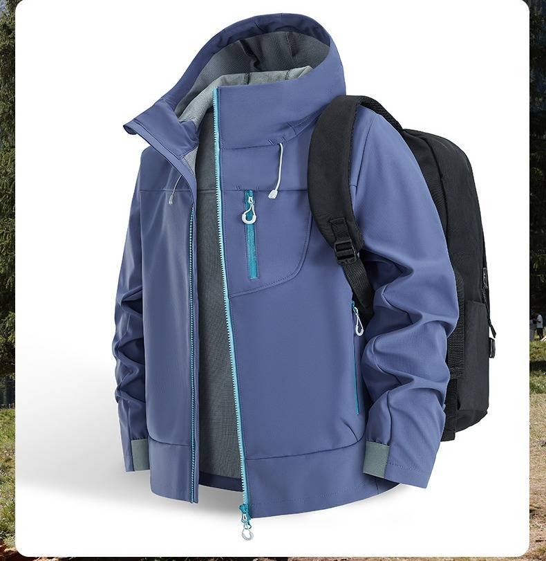 Giacca softshell unisex con cappuccio – Giacca a vento impermeabile 3 in 1 in stile americano con fodera in pile e tasche oversize per escursionismo e uso quotidiano_voghion.com