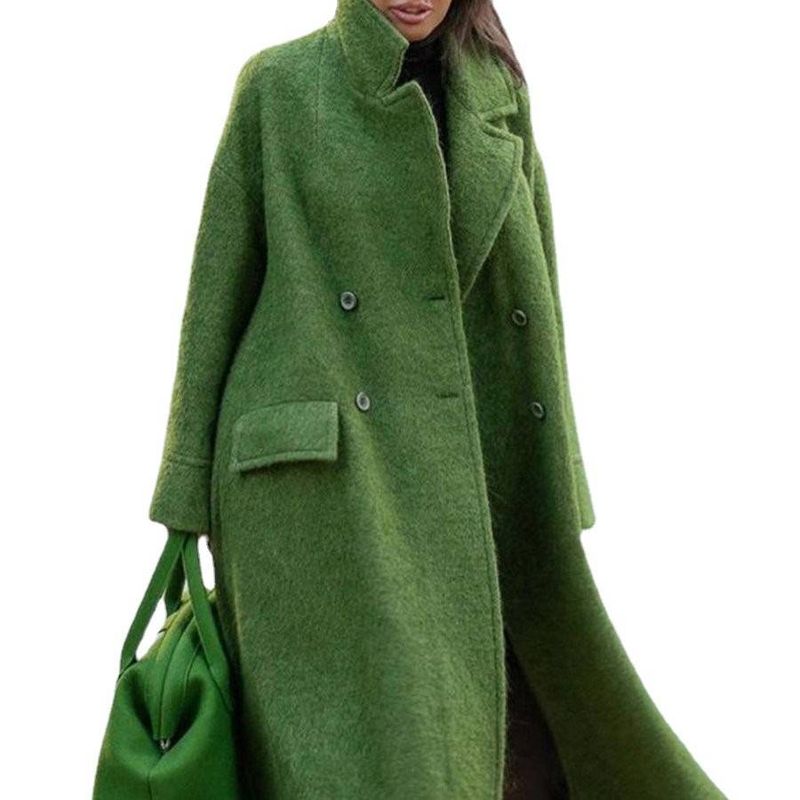 Elegant Long Wool Coat For Women - Oversized Lapel Trench Coat In Solid Green/Black/Camel - Plus Size Winter Coat For Office & Casual Wear_voghion.com