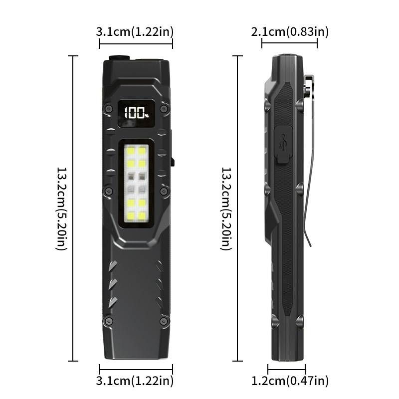 Tactical Flashlight With Clip, Triple-Light Modes, Ultra-Thin & Rechargeable, 200m Beam Distance, Pocket-Sized LED Torch For Outdoor, Camping_voghion.com