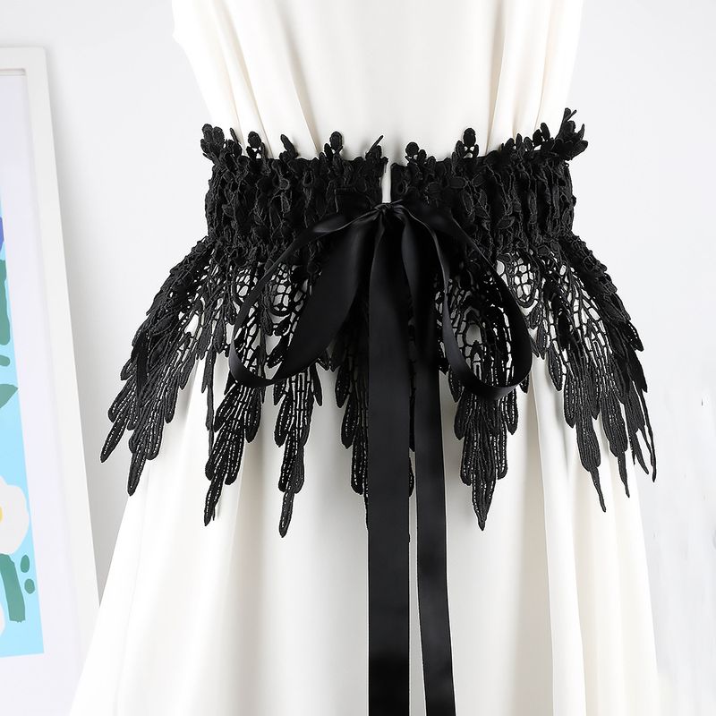 Cintura larga in pizzo testurizzata per donna, cintura elastica in vita, versatile capospalla, abito decorativo con un senso del design_voghion.com