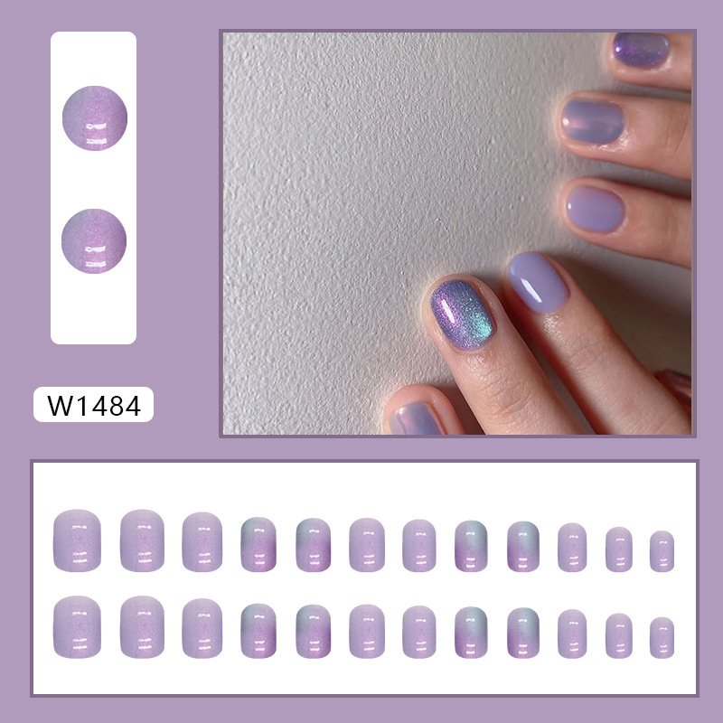 Punte per unghie corte viola abbaglianti Aurora Halo Dye 24 unghie finte_voghion.com