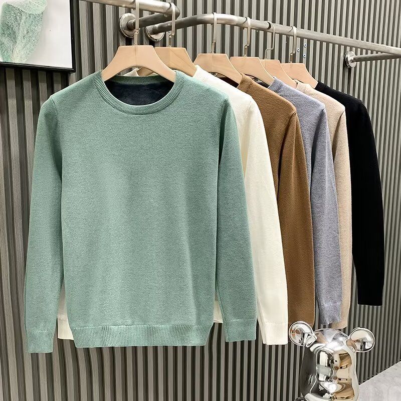 Pull col rond pour homme - Pull décontracté en tricot uni, coupe ajustée, respirant et extensible, polyvalent au quotidien (plusieurs couleurs et tailles)_voghion.com