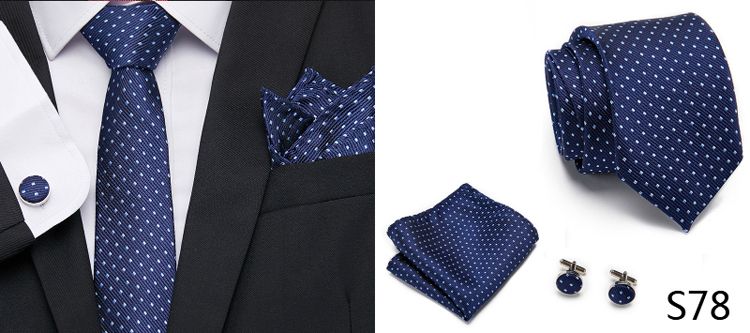 Jacquard Nuovo Design Festivo Regalo Cravatta Fazzoletto Gemelli Set Cravatta Uomo Plaid Camicia Gialla Accessori_voghion.com