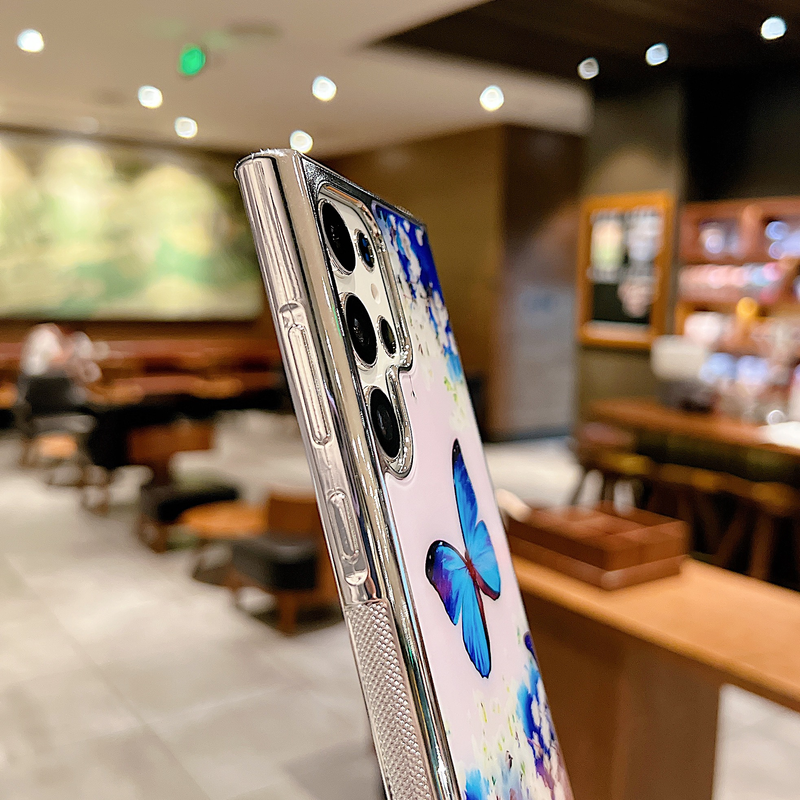 S23 S22 S21 Ultra Plus Plating Fresh Floral Handyhülle für Samsung Galaxu A54 A24 A34 A14 A13 A53 TPU-Rahmen Harte PC-Rückseite_voghion.com