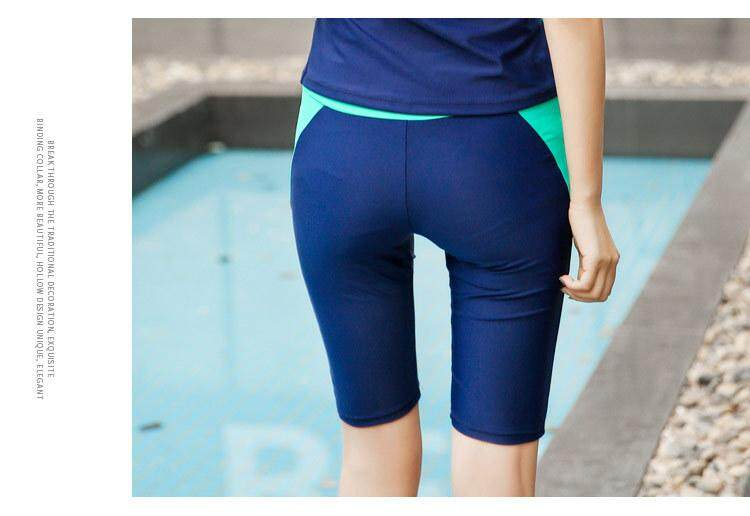 Schlanker einfarbiger Badeanzug für Damen, koreanische Split-Cropped-Hosen-Badebekleidung, zweiteilige flache Shorts_voghion.com