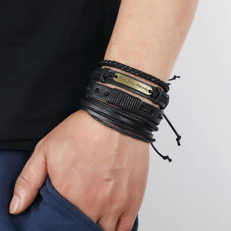Enkel kostym DIY vävd kohud läder herr- och damarmband med flera lager tillbehör_voghion.com