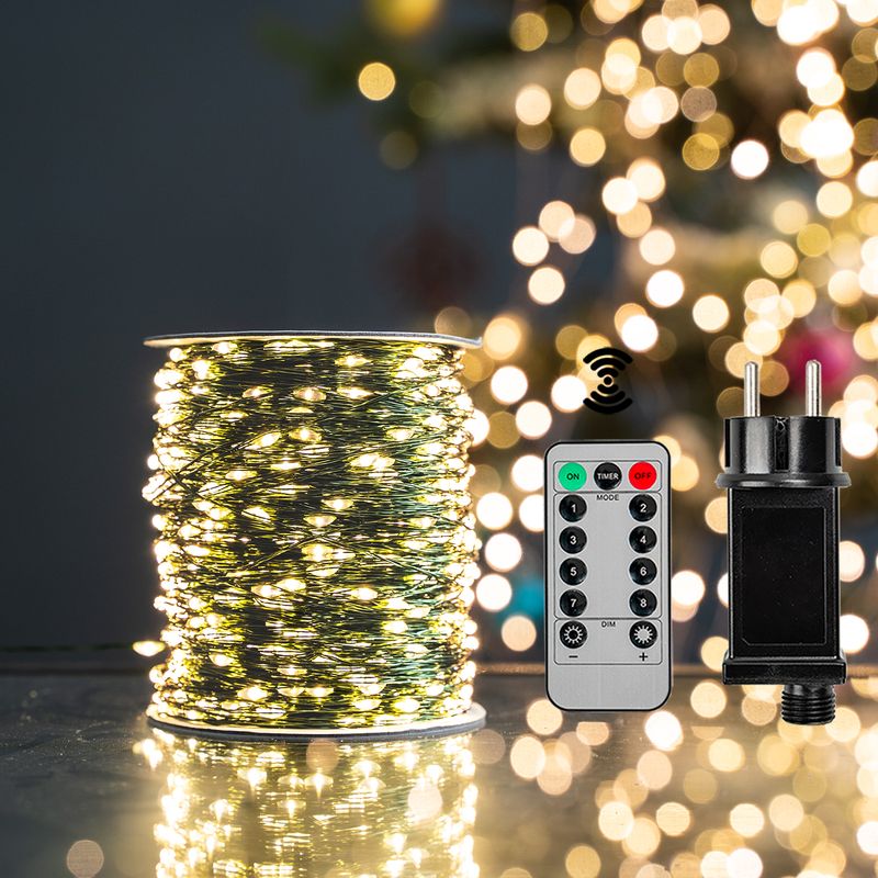 Ghirlanda di luci a LED bianche calde da 100 m, filo verde, per esterni, casa, Natale, festa di nozze, decorazione da giardino_voghion.com