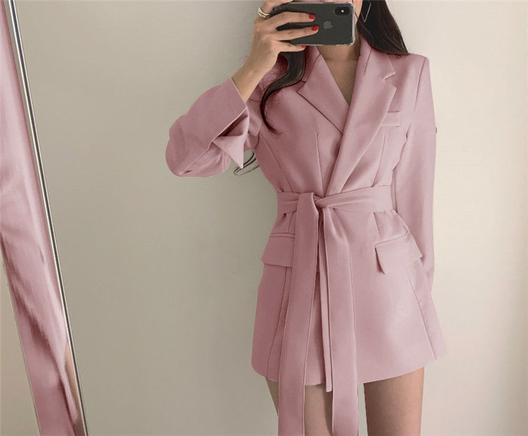 Naisten retro Hong Kong -tyylinen korealaistyylinen vyötäröllä kiristävä nauhallinen temperamenttipuku takki naisten trendi_voghion.com