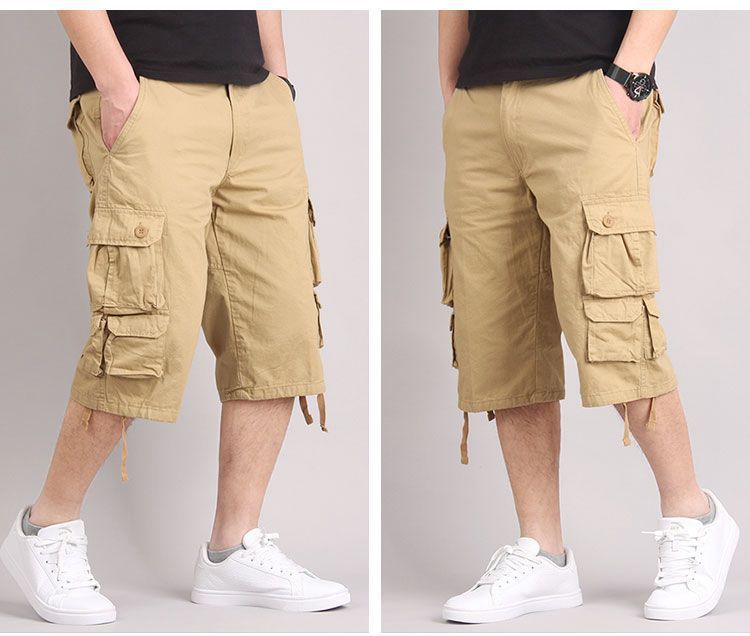 Roupas masculinas Verão masculino multi bolso casual shorts calças curtas jovens calções de trabalho puro algodão solto calças finas_voghion.com