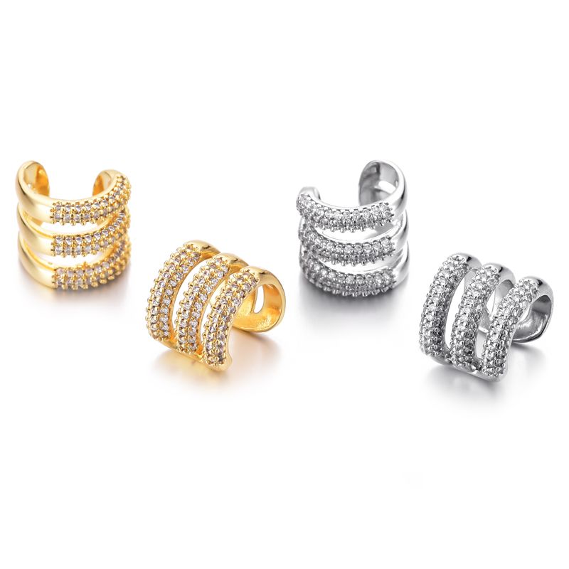 Aurora Atelier Dreilagige C-förmige Clip-Ohrringe für Damen, Ohrklemmen ohne Piercing, künstliche Knorpelohrringe, AAAA Zirkonia, geometrischer Schmuck_voghion.com