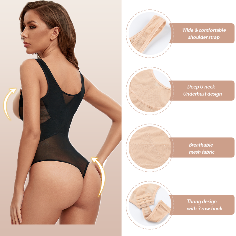 Mesh Cross Sexy Patchwork Thong Shaper For Women COMFREE Tummy Reducer Waist Slimmer Lingeries Bodyshaper Hip_voghion.com