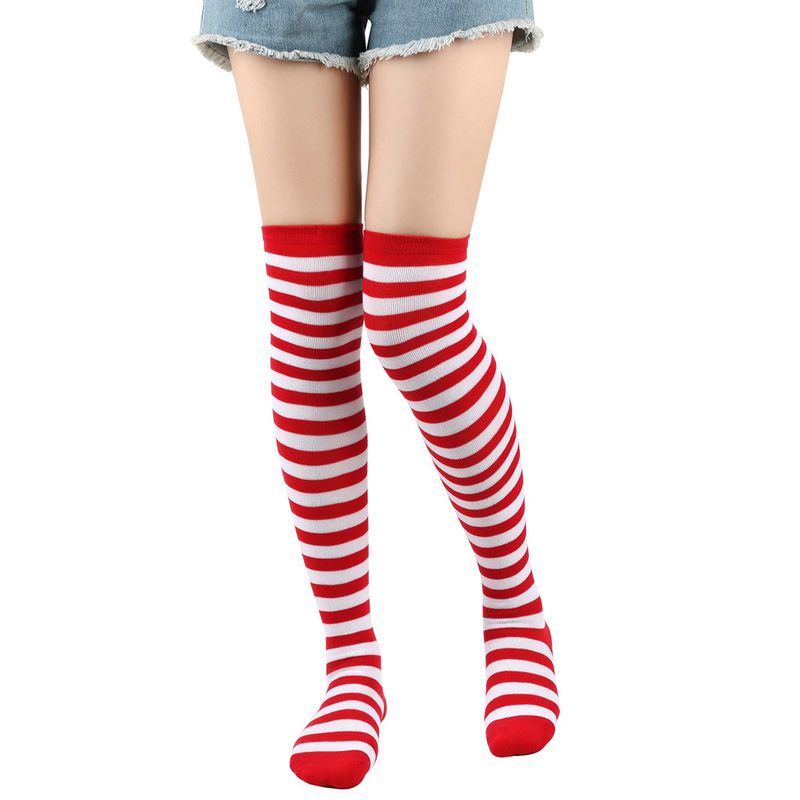 Chrëschtdag Strécken gesträifte Uewerschenkel Iwwer Knéi COS Anime Party Long Socks Fraen_voghion.com