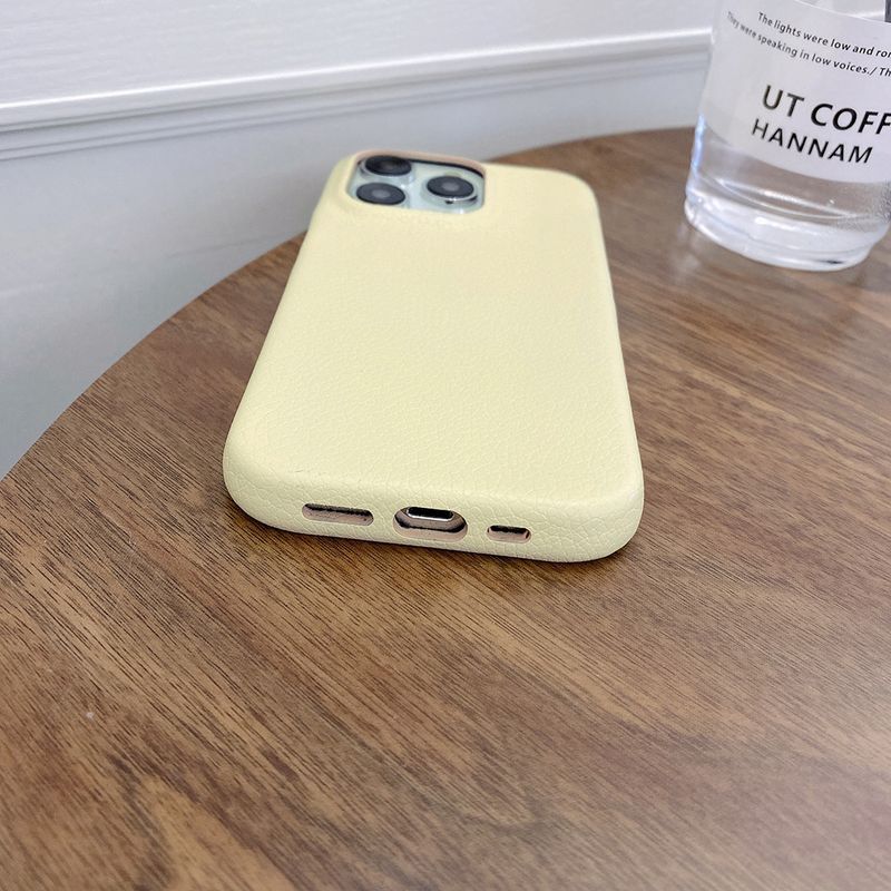 Gælder for iphone14 simpelt beskyttende etui 12 litchi mønster 13ProMax creative ins vind telefon cover_voghion.com