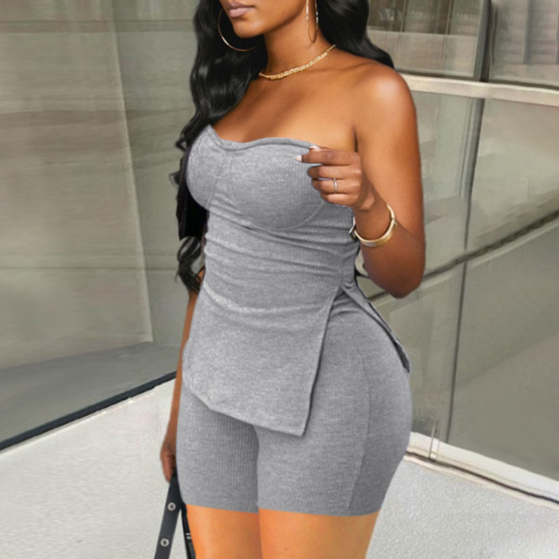 Women's knitted pit strip solid color fashion casual suit_voghion.com