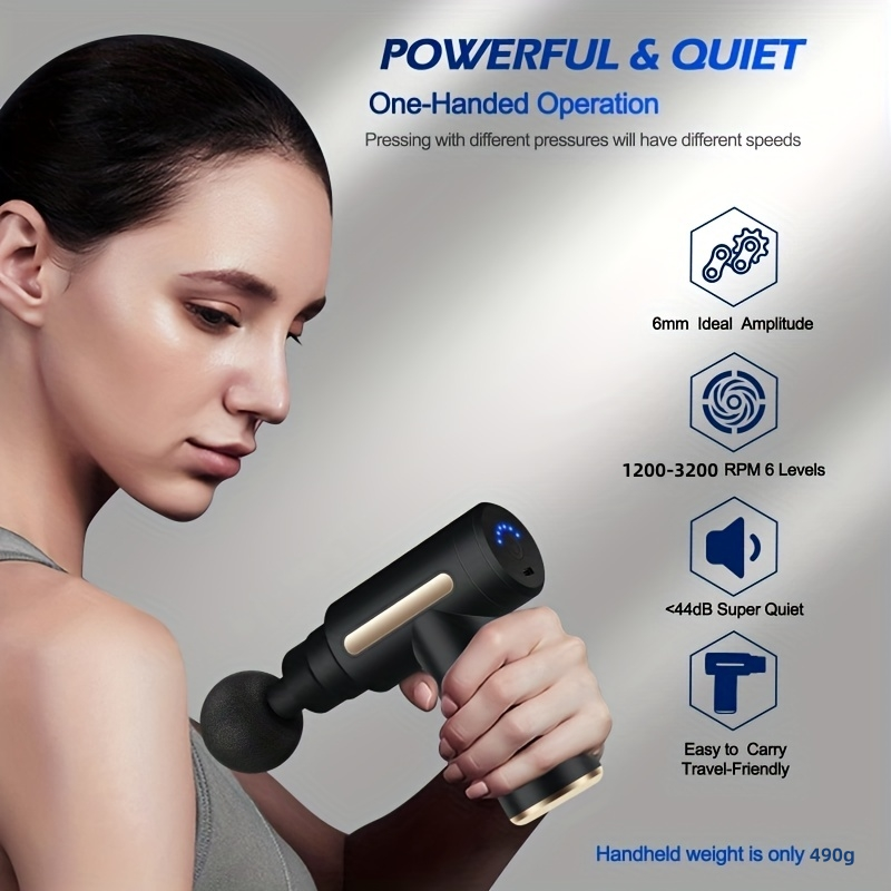 Mini pistolet de massage à percussion pour tissus profonds, masseur musculaire, 6 vitesses, charge de type C, 35 dB, masseur électrique portable ultra silencieux pour le dos et le cou_voghion.com