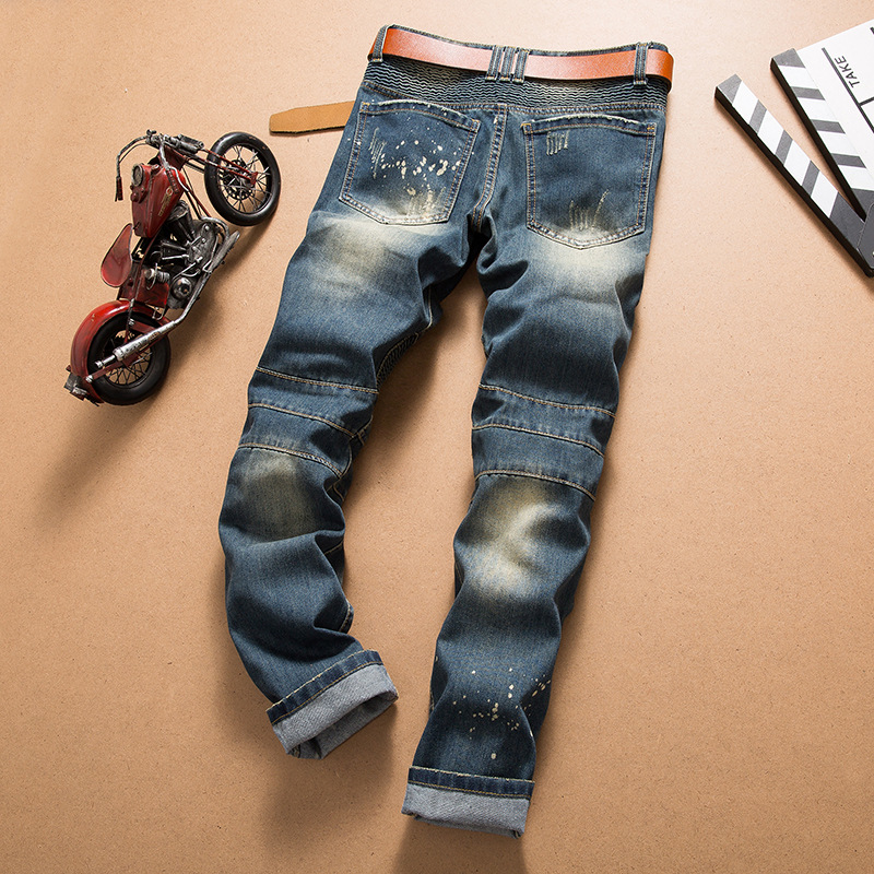 Fornitura di abbigliamento da uomo jeans neri elasticizzati jeans biker vari pantaloni in denim patchwork_voghion.com