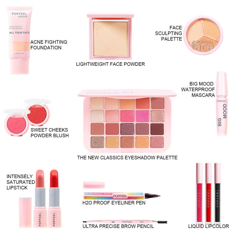 Új sminkkészlet Szemhéjfesték tálca Száj piros szájfény Szemöldökceruza Kiemelő smink ajándékkészlet_voghion.com