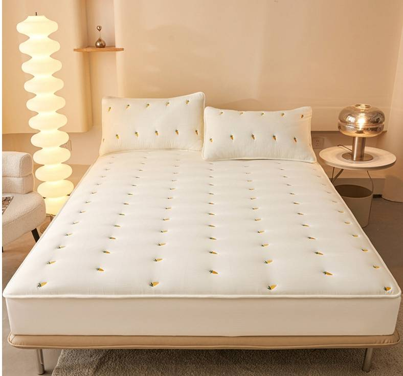 Parure de lit imperméable en coton lavé avec broderie, housse de matelas Queen et King, taies d'oreiller, hypoallergénique et respirante._voghion.com
