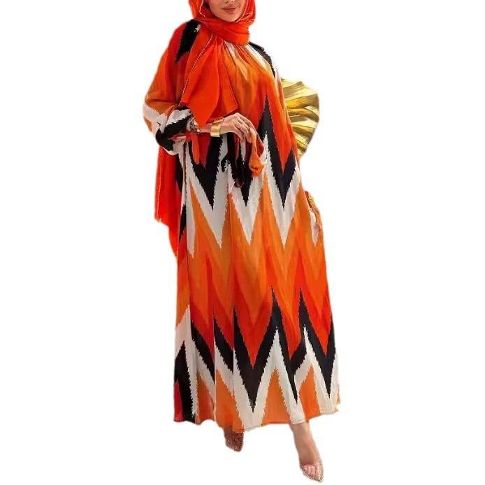 Premium Muslim Abaya Dress – Elegant Hand-Painted Chiffon Maxi Dress With Belt, Modest Long Sleeve Kaftan For Women, Breathable & Stretchy_voghion.com