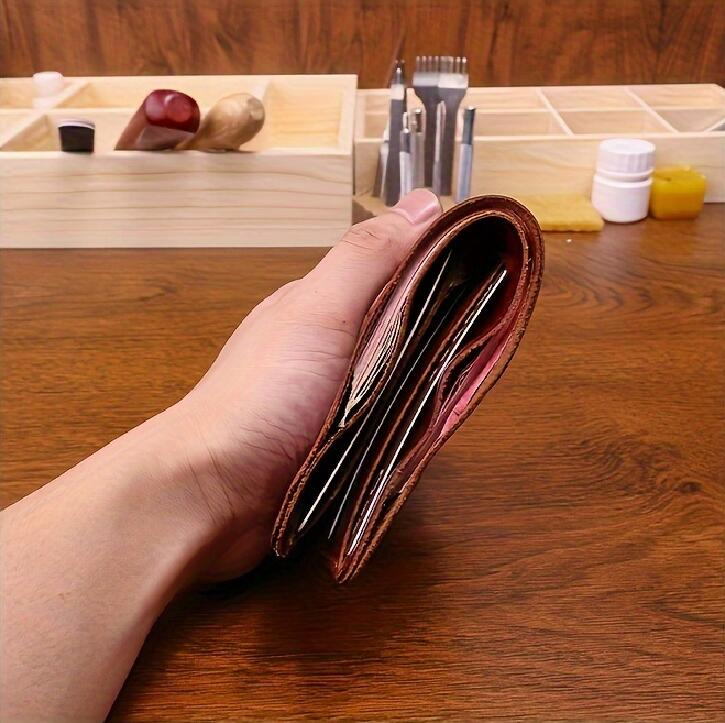 Leather Wallet With Vegetable Tanning, Vintage Hand-rubbed Color, Distressed Leather Wallet, Simple Student Wallet_voghion.com