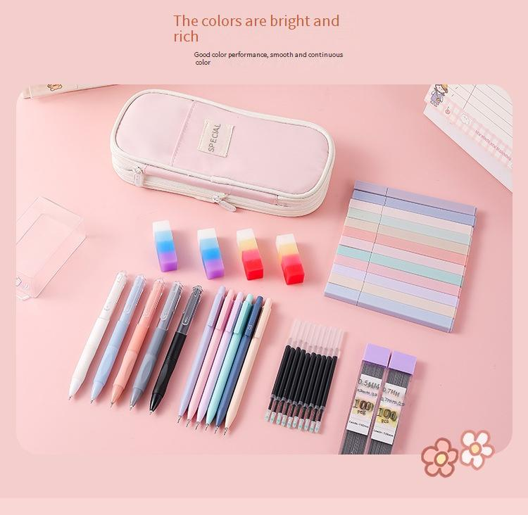 Pastel Macaron Stationery Set - Cute Pencil Case With Highlighters & Notebook Accessories For Students, Journaling & Gift Giving_voghion.com